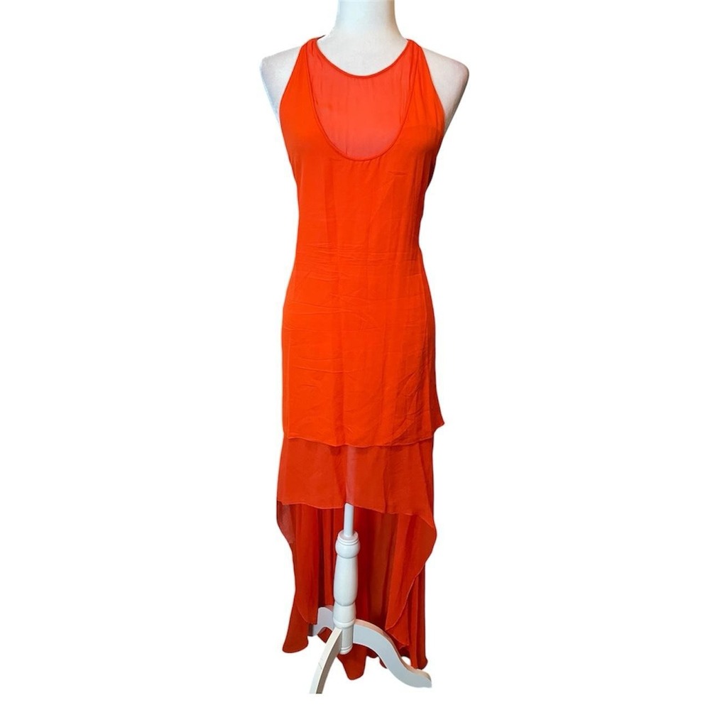 BCBG Maxazria Rasha Runway Orange 100% silk maxi dress size xxs